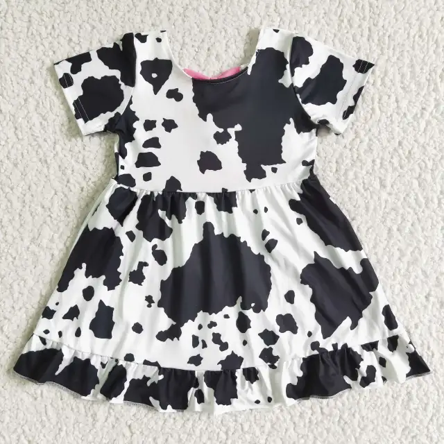 GSD0102  Cow Print Bow Short Sleeve Dress