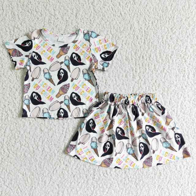 GSD0100 Halloween Ice Cream Short Sleeve Skirt Set