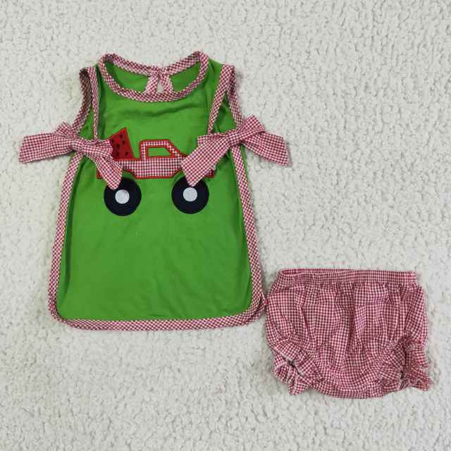 GBO0048  kids summer clothes embroidery truck print girl bummies set