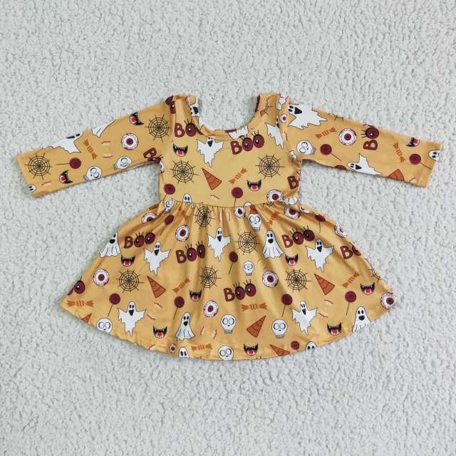 GLD0013  kids Halloween boutique clothes baby girl long sleeve dress