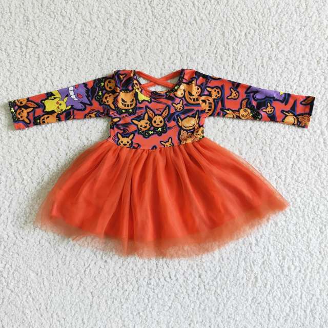 GLD0010 kids Halloween clothes long sleeve yarn girl dress