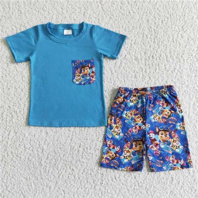 BSSO0059 kids boys summer clothes short sleeve top with shorts cartoon set