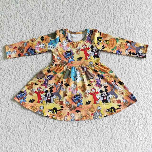 GLD0015 kids Halloween clothes long sleeve  cartoon print girl dress