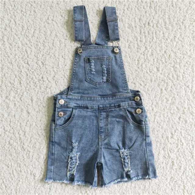 SS0016 Light Blue Strap Denim Bib Shorts Girl's Overalls