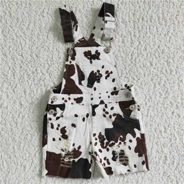 SS0019 cow print denim shorts girl's overalls