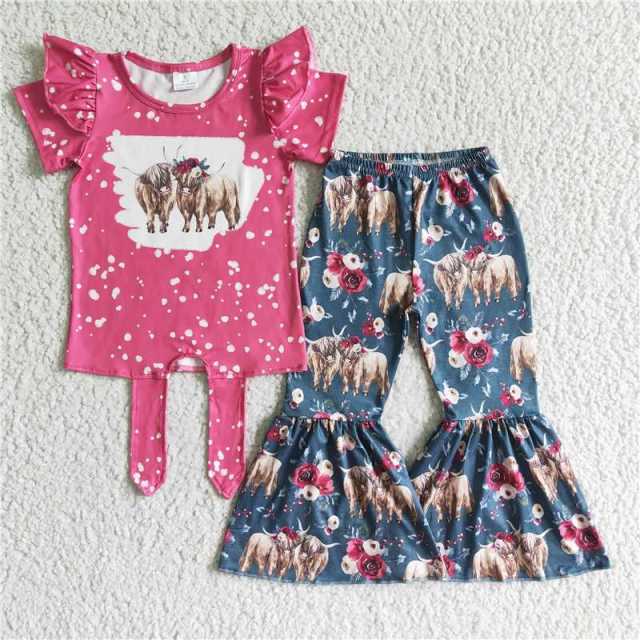 GSPO0090 Alpine cow flower rose red short-sleeved trousers suit