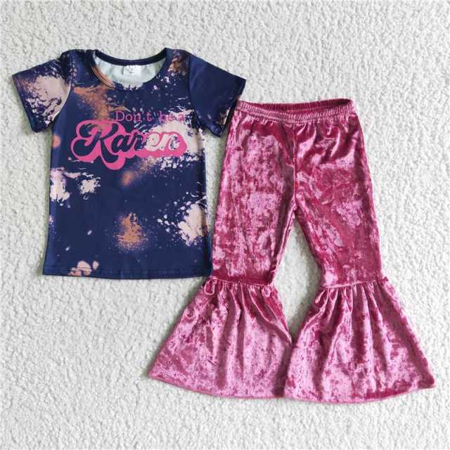 A4-22  rose red gold velvet short sleeve pant outfits