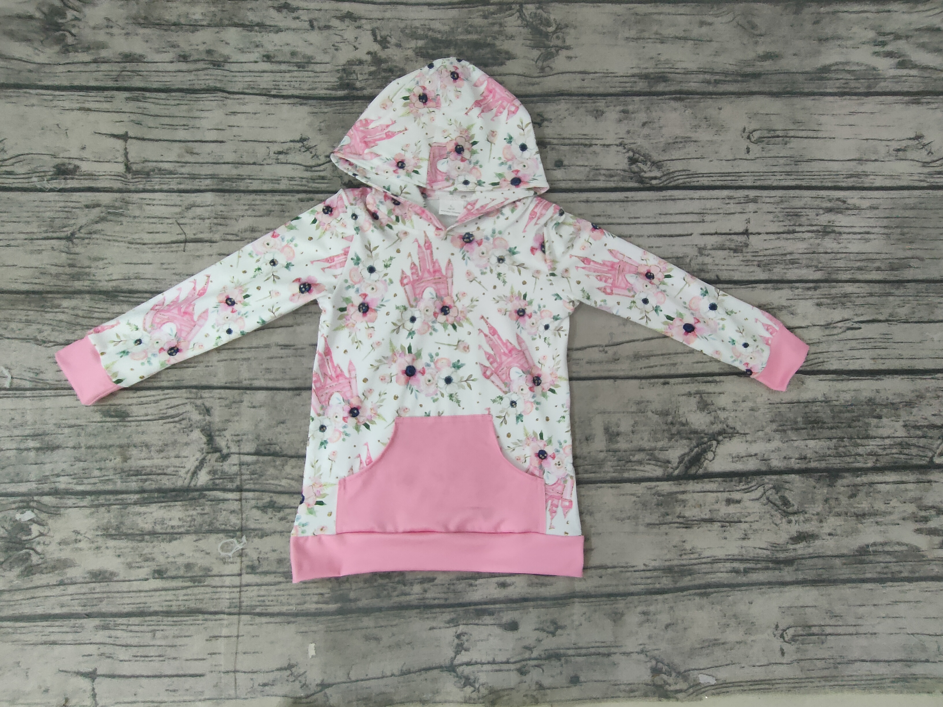 Baby Girls Pink Pocket Cartoon Hoodie Top