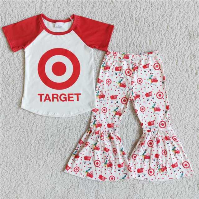 B5-21 red white target short sleeve pant outfits