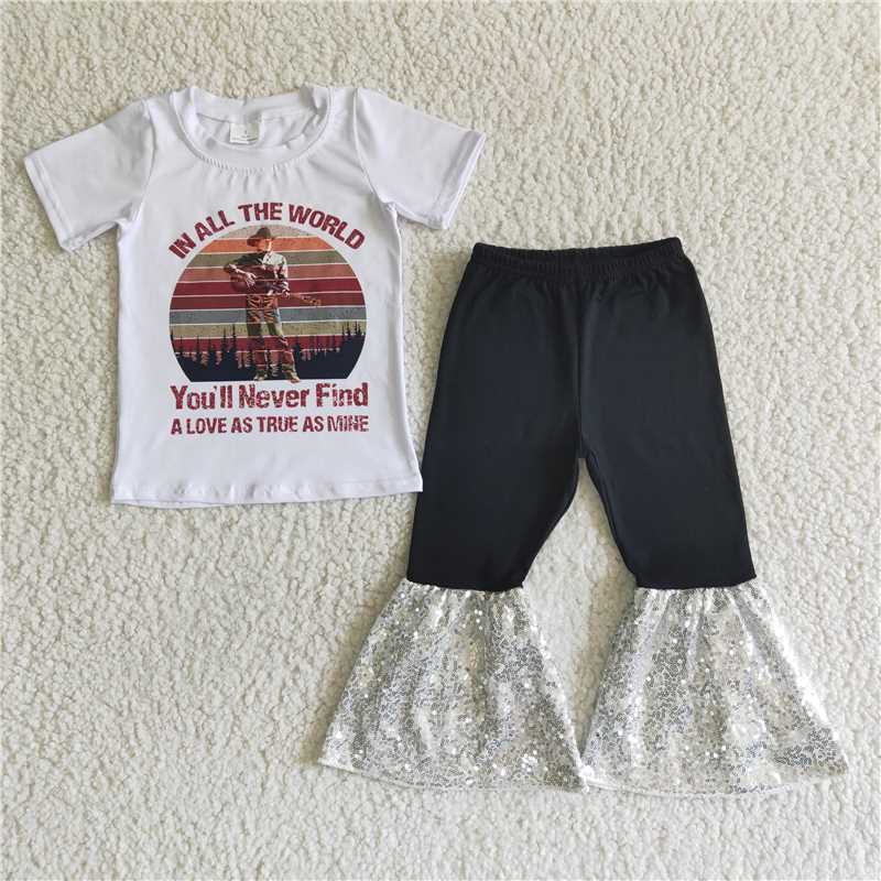 A8-17 white guitar boy sleeve short pants outfit