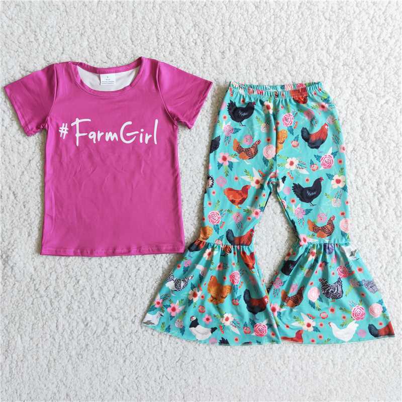 D8-12 Farmgirl Hen Flared Pants Boutique Set