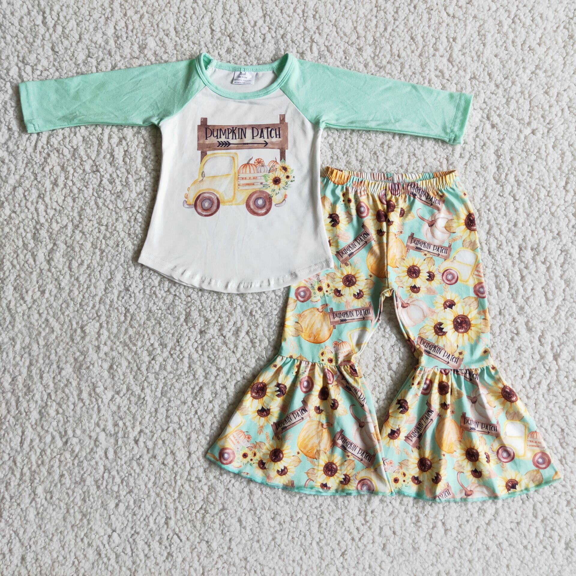 6 C7-37 pumpkin patch top sunflower pumpkin flared pants set