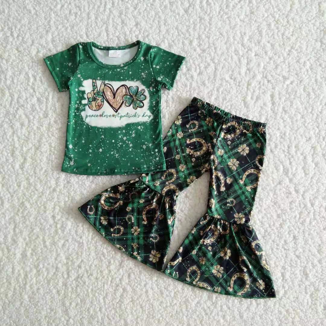 B17-11green heart sleeve short shirt  pants outfit