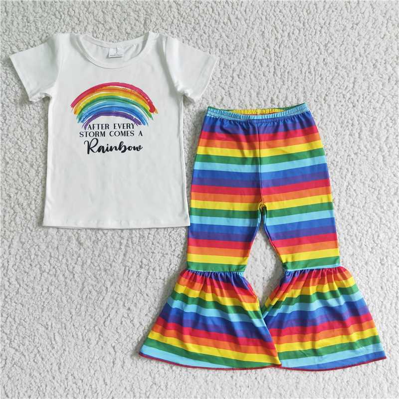 B14-3 white rainbow sleeve short shirt  pants outfit