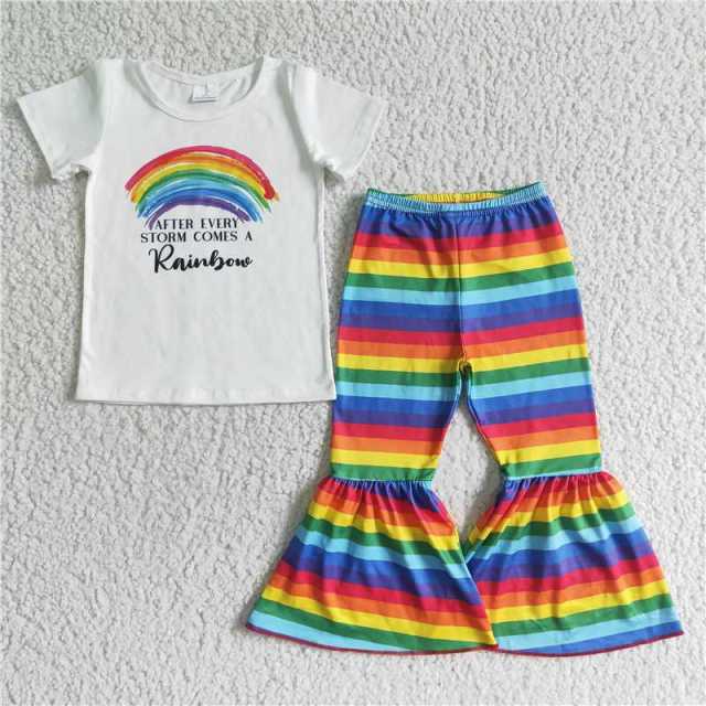 B14-3 white rainbow sleeve short shirt  pants outfit