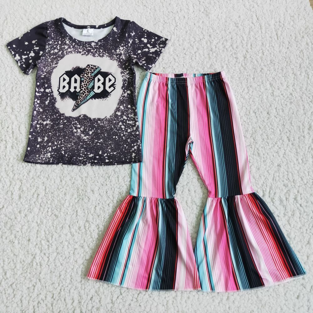 D3-13 black babe color stripes short shirt pants outfits