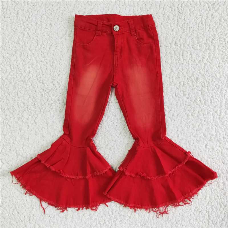 P0006  kids clothes girls red flaire jeans