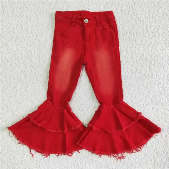 P0006  kids clothes girls red flaire jeans