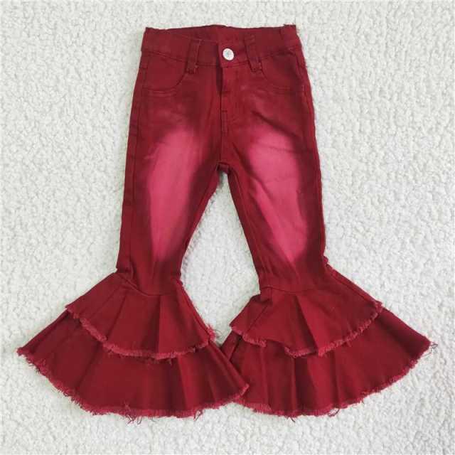 P0004 kids clothes girls wine red flaire jeans