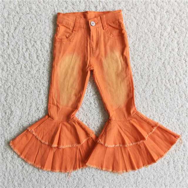 E1-11  kids clothes girls orange flaire jeans