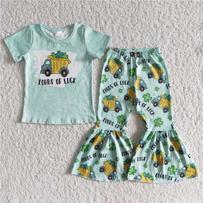 E5-27 green loads of luck sleeve shirt pants outfits