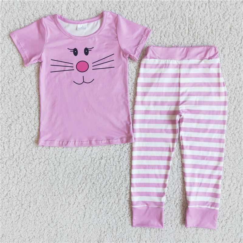 E3-27  pink cat sleeve shirt pants outfits