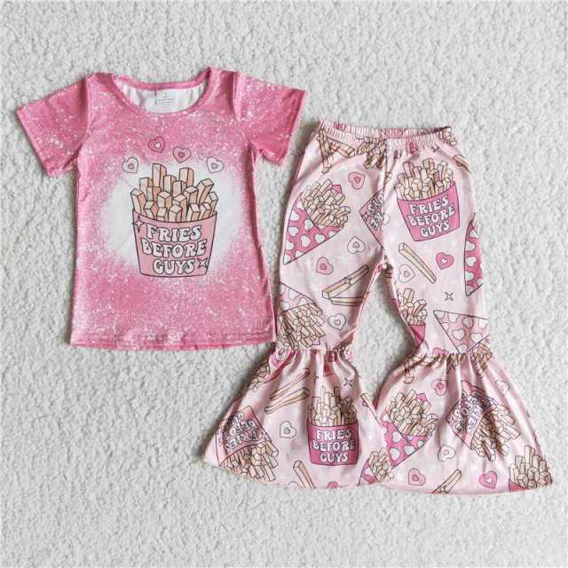 E12-18 pink fries sleeves shirt pants outfits