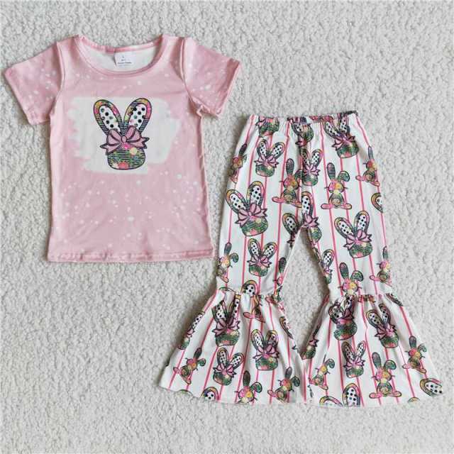 E10-16 pink bunny sleeves shirt pants outfits