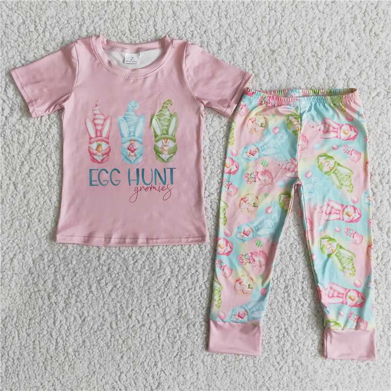 E11-28 pink egg hunt sleeves shirt pants outfits