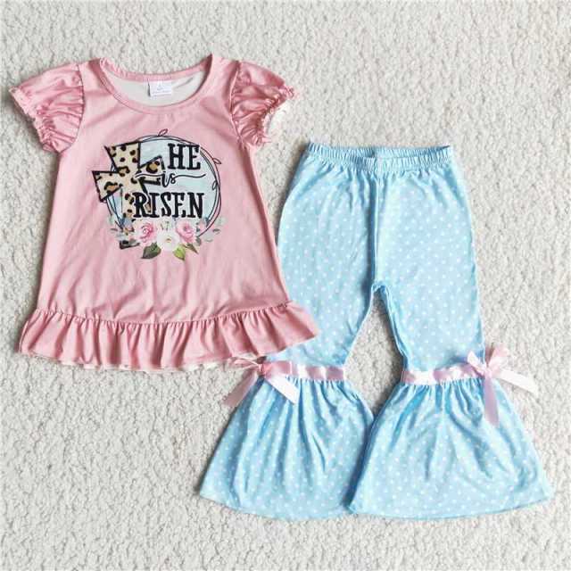 B5-25 Easter pink sleeves shirt pants outfits