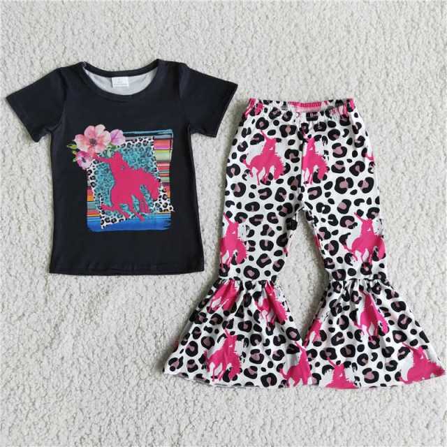 C1-27 black pink leopard print shirt pants outfits