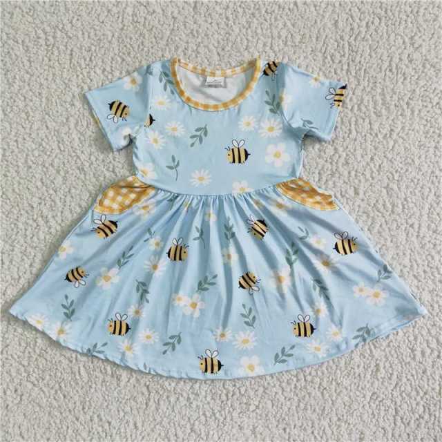 GSD0021 kids blue floral bees sleeve girl dress