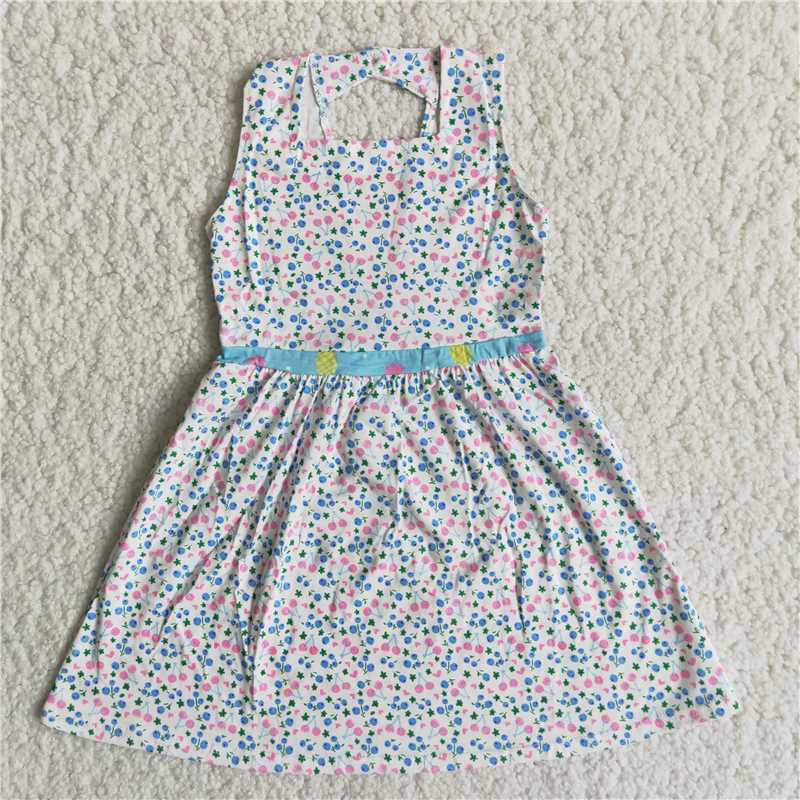 B10-21 Kids pink blue wave little dots print sleeve girl dress