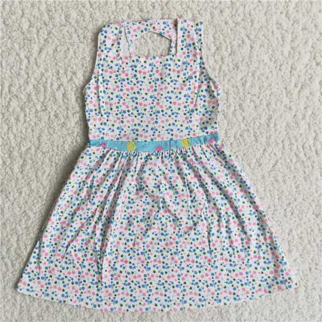 B10-21 Kids pink blue wave little dots print sleeve girl dress