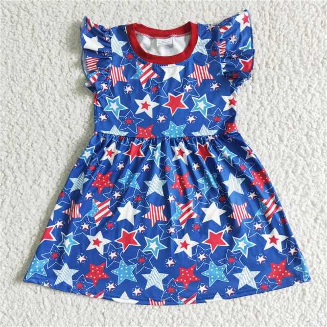 C11-9 Kids dark blue stars sleeve girl dress