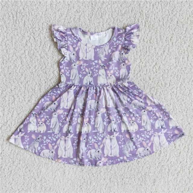 D4-18 Kids purple bunny sleeve girl dress