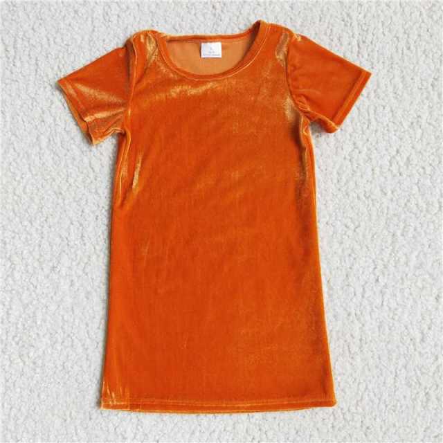 D8-5 Kids orange velet sleeve girl dress