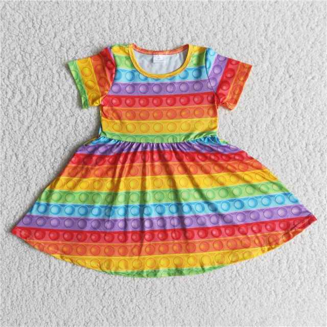 E6-15 Kids rainbow ball sleeve girl dress