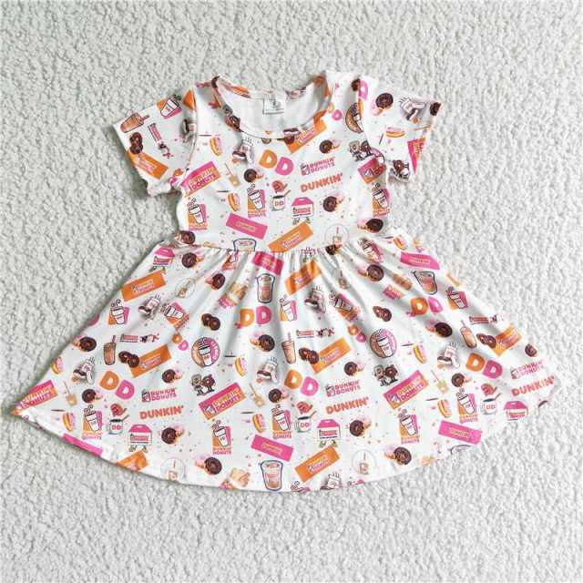 D2-16 Kids white donuts sleeve girl dress