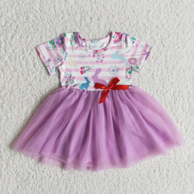 E9-26 Kids purple bunny sleeve girl dress