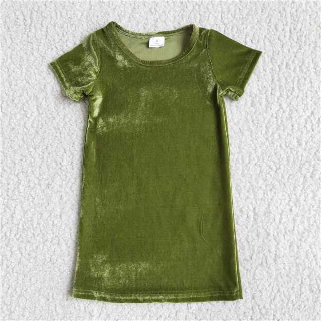 D2-5  Kids green velet sleeve girl dress