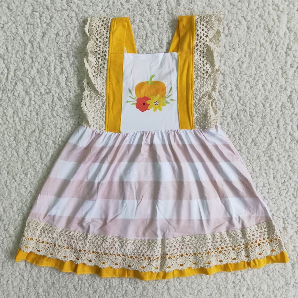 C9-12 Kids yellow pumpkin sleeve girl dress