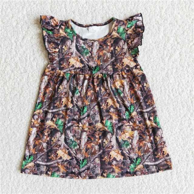 E5-18 Kids maple leaf print sleeve girl dress