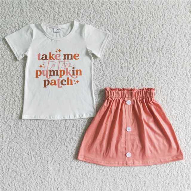 GSD0109 kids summer white letters shirt pink skirt outfits