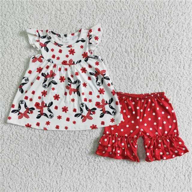 C8-21 kids white cow sleeve shirt red print outfits