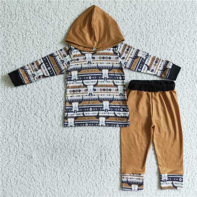 BLP0029 Boys Tau Brown Hooded Long Sleeve Pants Set