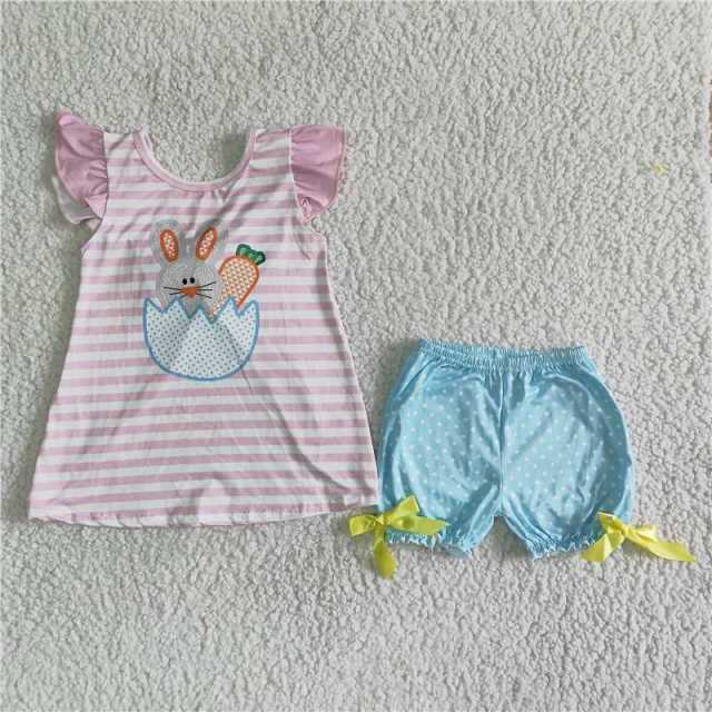 C0-31  kids pink stripes sleeve shirt blue shorts outfits