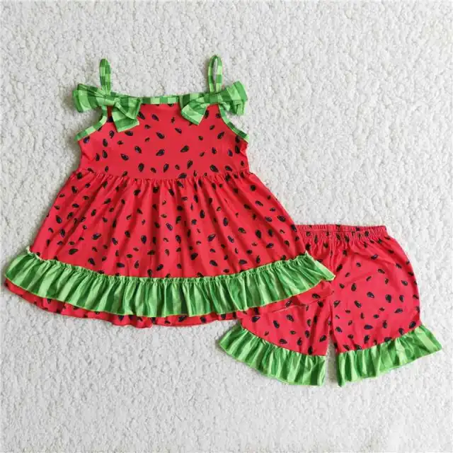 D7-30 kids watermelon sleeve shirt shorts outfits