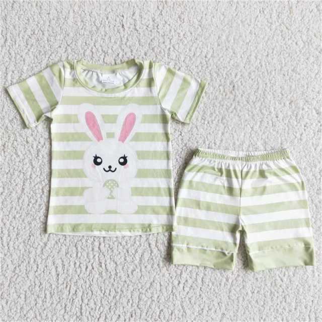 E5-12 kids rabbit sleeve shirt stripes shorts outfits