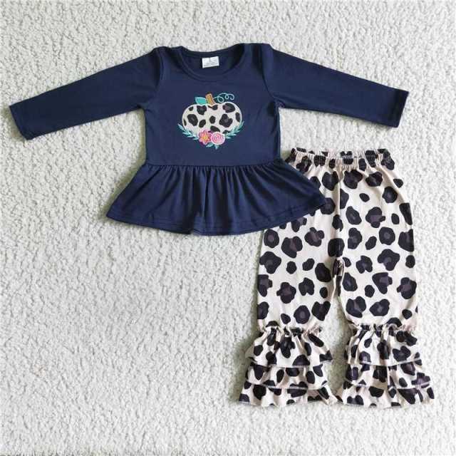 GLP0037 dark blue embroidery sleeves dress leopard print pants outfits